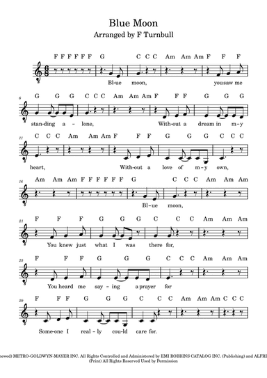 Blue Moon (arr. F Turnbull)