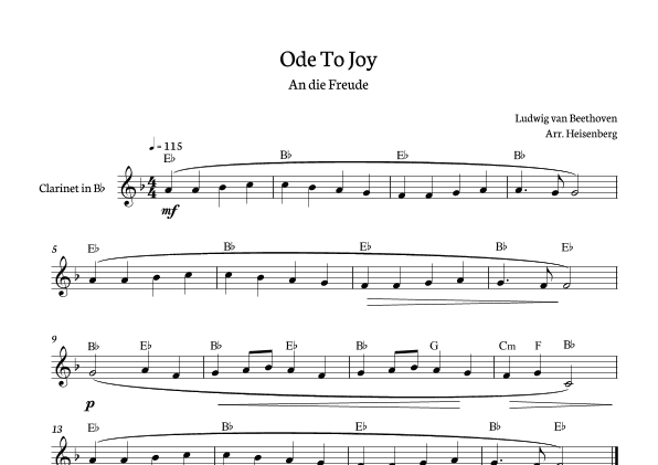 Beethoven - Ode to Joy for clarinet with chords in Eb major. (arr. Heisenberg)