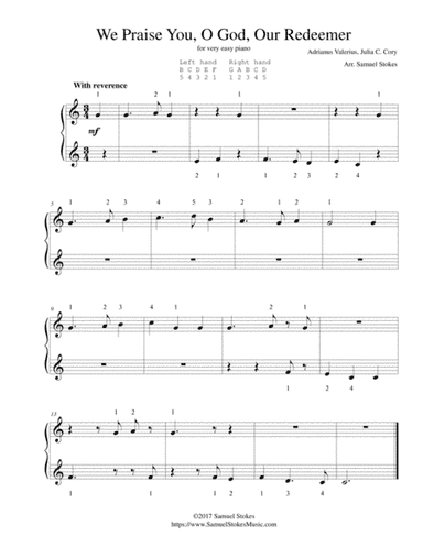 We Praise You, O God, Our Redeemer - for very easy piano (arr. Samuel Stokes)