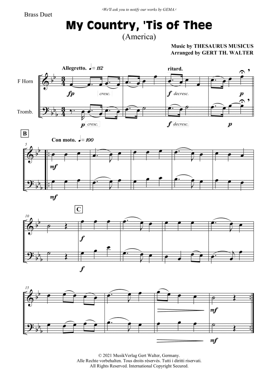 My Country, 'Tis Of Thee (America) (arr. Gert Th. Walter)