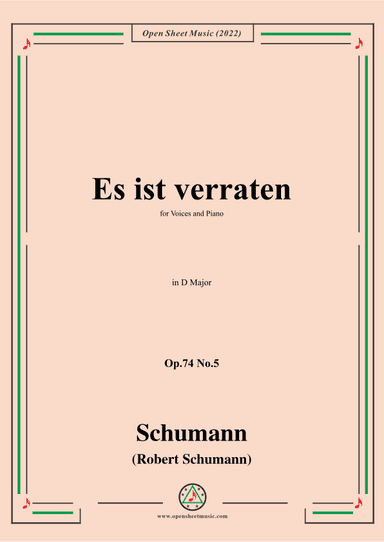 Schumann-Es ist verraten,Op.74 No.5,in D Major (arr. OSM Press)