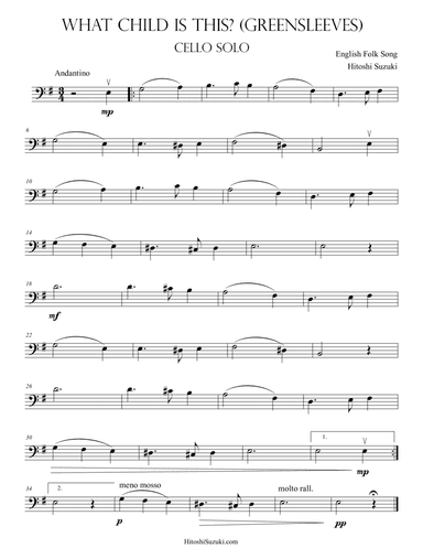 Greensleeves (What Child Is This?) for Cello Solo (arr. Hitoshi Suzuki)