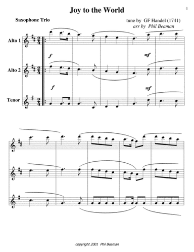 Joy to the World-Saxophone Trio (arr. Phil Beaman)