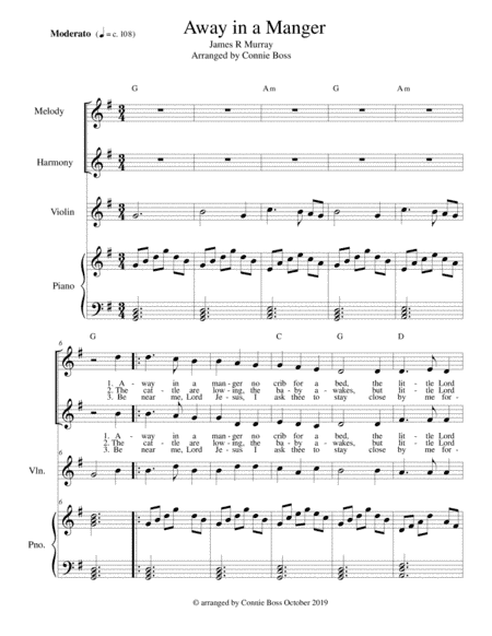 Away in a Manger - voice duet, violin & Piano (arr. Connie Boss)