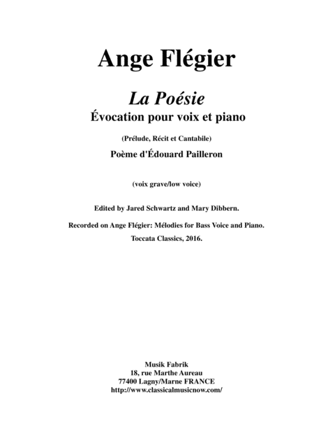 Ange  Flégier:  La Poésie for bass voice and piano (arr. Musik Fabrik Music Publishing)
