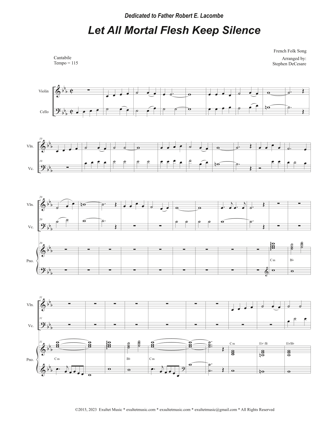 Let All Mortal Flesh Keep Silence (Duet for Violin and Cello) (arr. Stephen DeCesare)