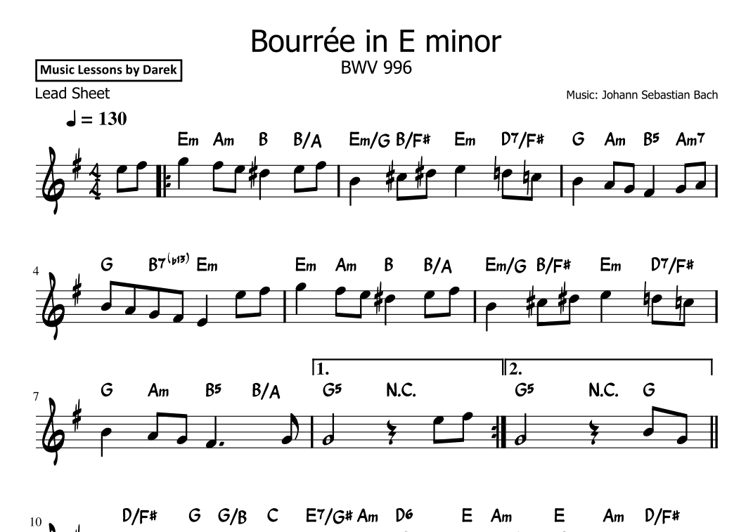 Bourrée in E minor (LEAD SHEET) BWV 996 [Johann Sebastian Bach] (arr. Darek)