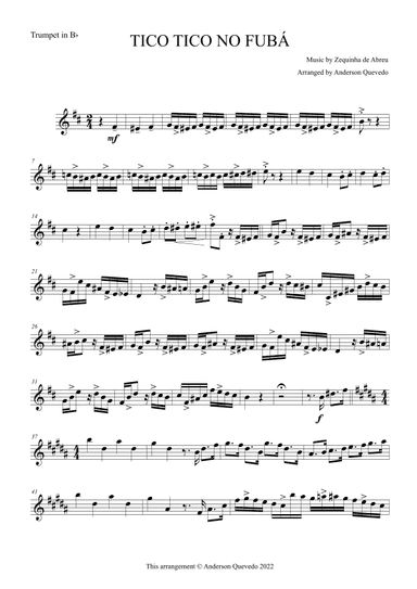 Tico Tico no Fubá by Zequinha de Abreu for Trumpet Solo (arr. Anderson Quevedo)