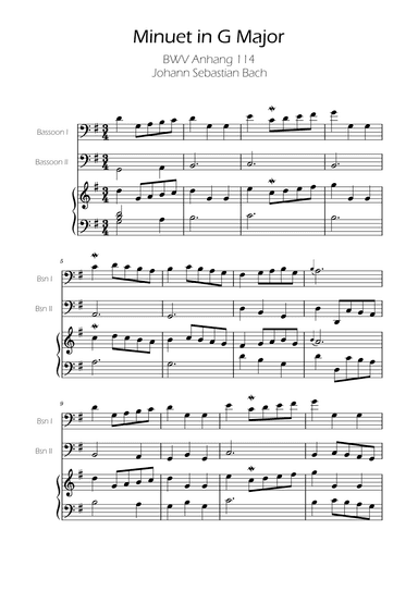 Minuet in G major BWV Anh. 114 - Bach - Bassoon Duet w/ Piano (arr. Ygor Nunes)
