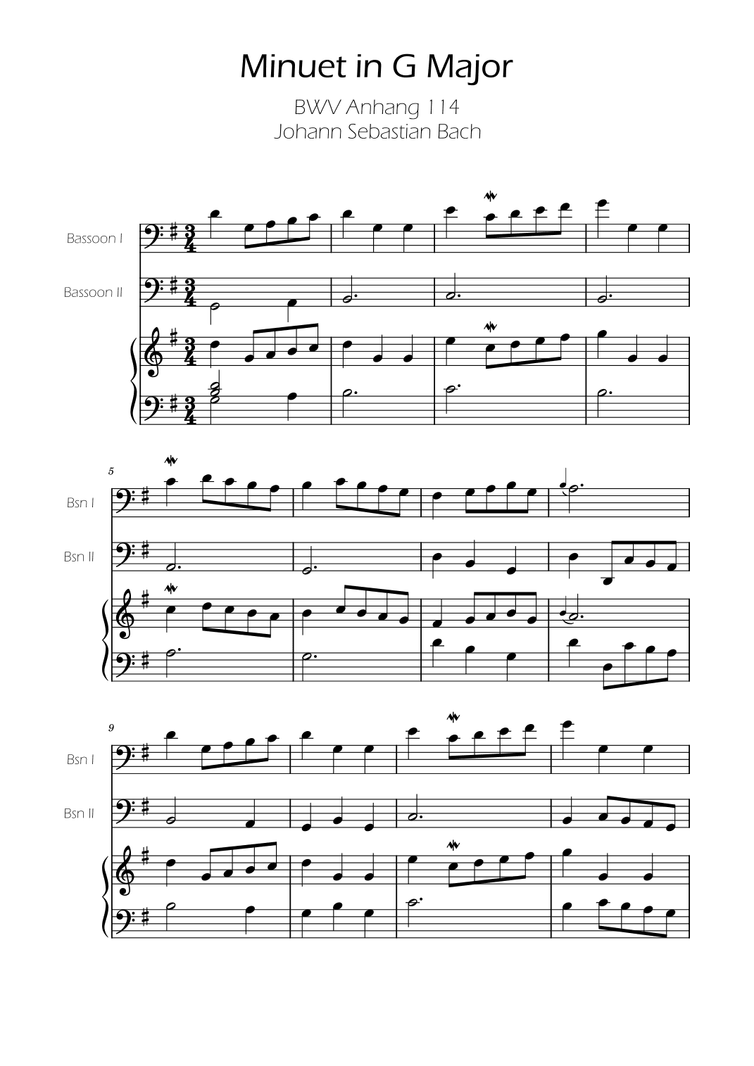 Minuet in G major BWV Anh. 114 - Bach - Bassoon Duet w/ Piano (arr. Ygor Nunes)