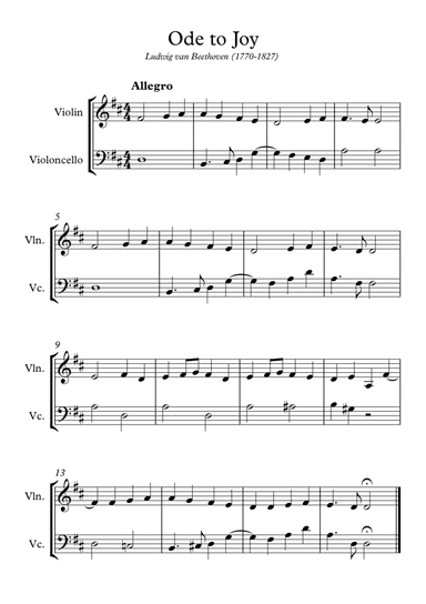 Ode to Joy - Beethoven - String Duet (Violin and Cello) (arr. Wesley S. SIlva)