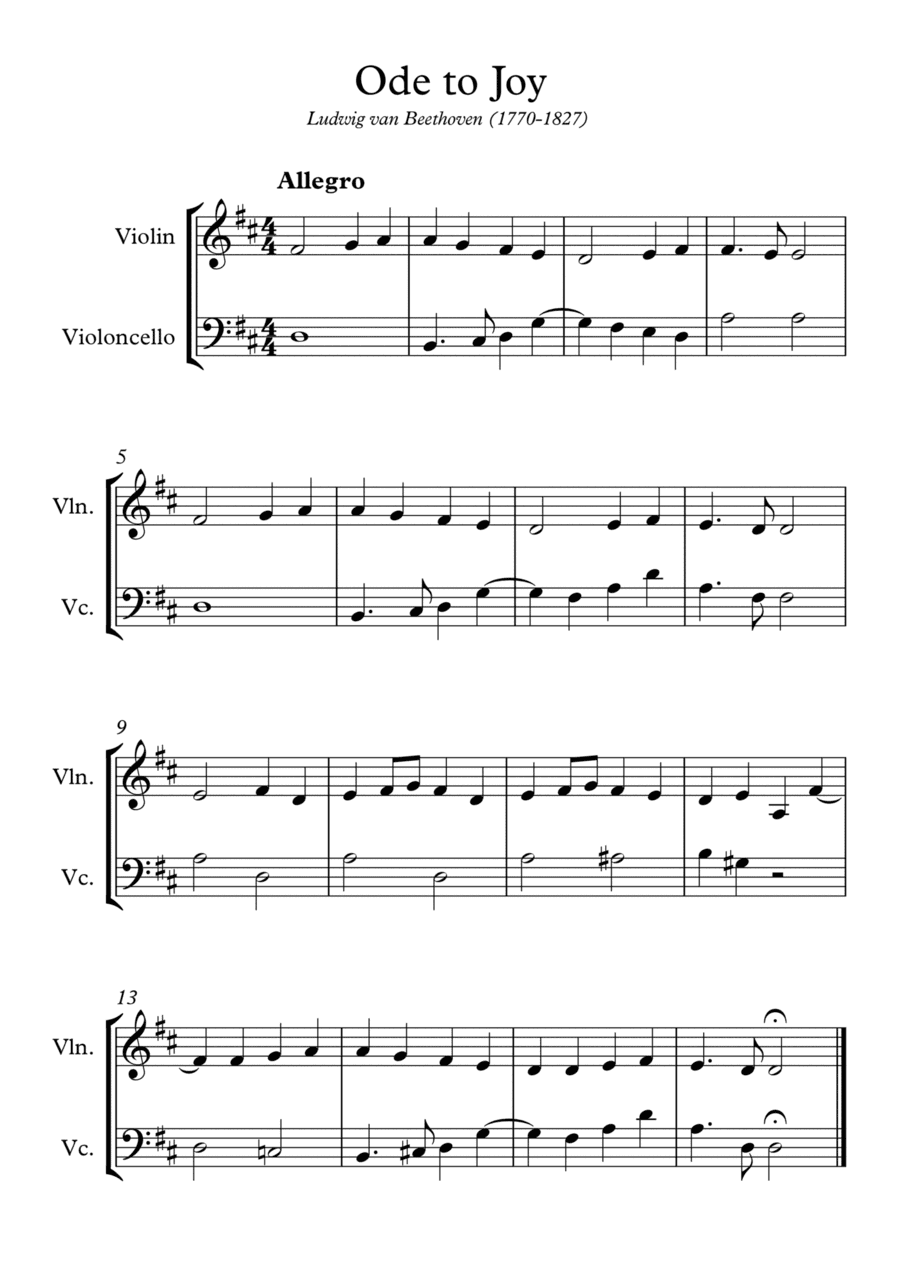 Ode to Joy - Beethoven - String Duet (Violin and Cello) (arr. Wesley S. SIlva)
