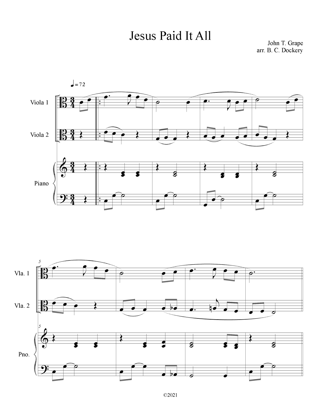 Jesus Paid It All (Viola Duet with Piano Accompaniment) (arr. B. C. Dockery)