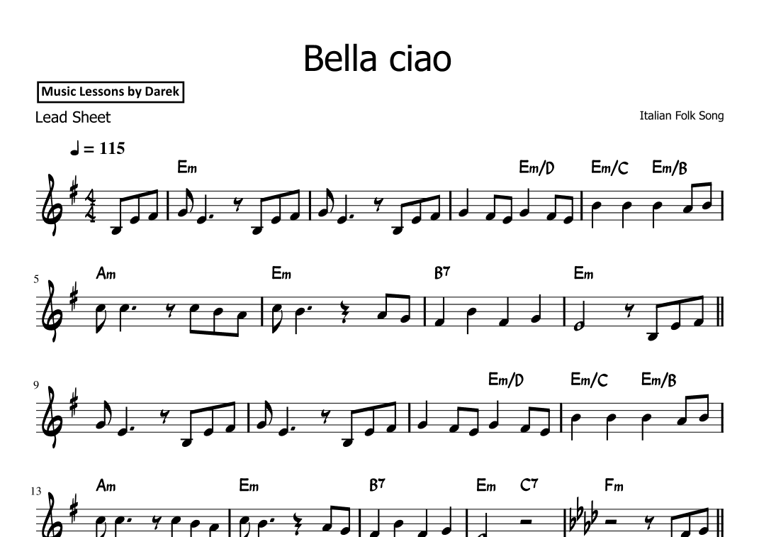 Bella ciao (LEAD SHEET) [Italian Folk Song] (arr. Darek)