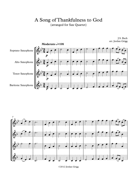 A Song of Thankfulness to God (arranged for Sax Quartet) (arr. Jordan Grigg)