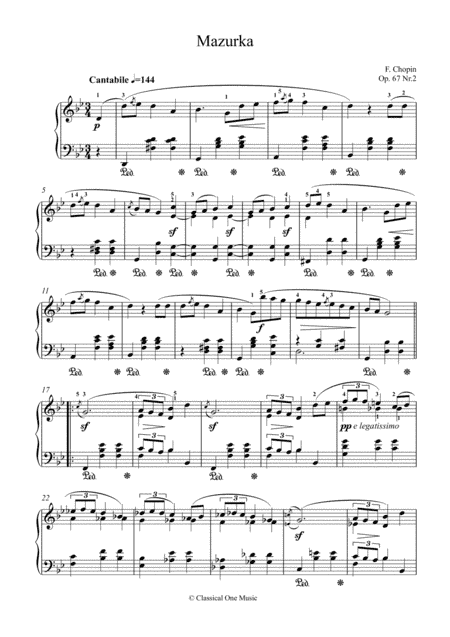 Chopin - Mazurka Op.67 No.2 for piano solo (arr. MPS)
