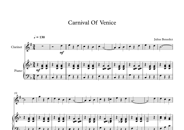 Carnival Of Venice - Julius Benedict (Clarinet + Piano) (arr. Digital Book Music)