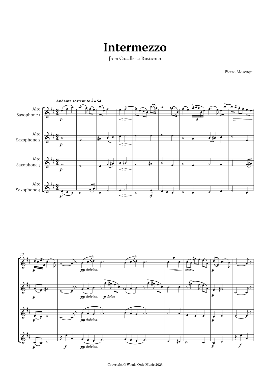 Intermezzo from Cavalleria Rusticana by Mascagni for Alto Sax Quartet (arr. Ander)
