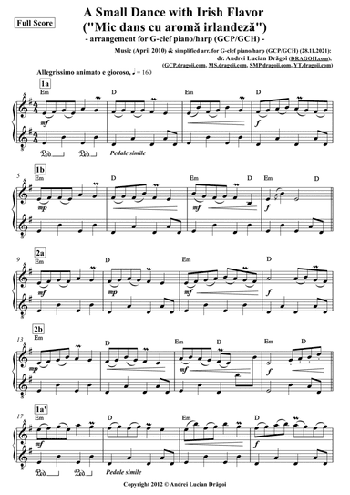 A Small Dance with Irish flavor ("Mic dans cu aroma irlandeza") - arr. for G-clef piano/harp (GCP/