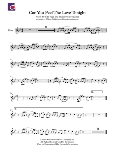 Can You Feel The Love Tonight (arr. Helena Bidder - hbmusicsolutions)