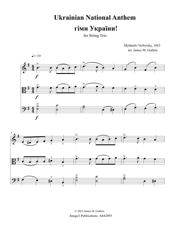 Ukrainian National Anthem for String Trio (arr. James M. Guthrie)