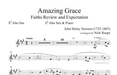 Amazing Grace (E Flat Alto Sax & Piano) Alto Sax part (arr. Nick Raspa)