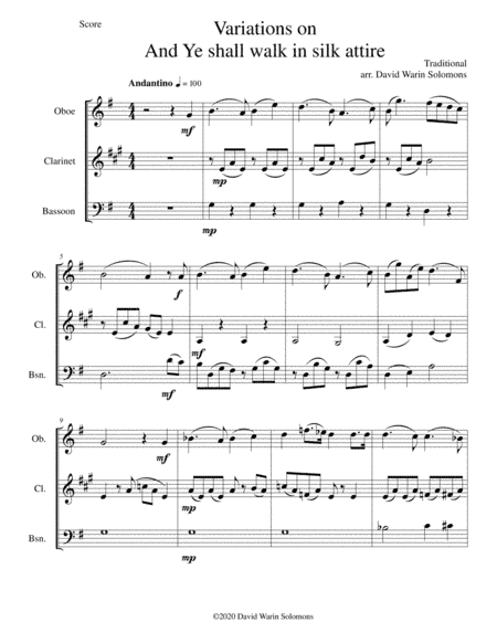 Variations on And ye shall walk in silk attire for oboe, clarinet and bassoon (arr. David Warin Solomons)