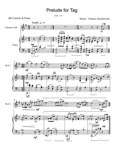 PRELUDE FOR TAG for Bb Clarinet and Piano