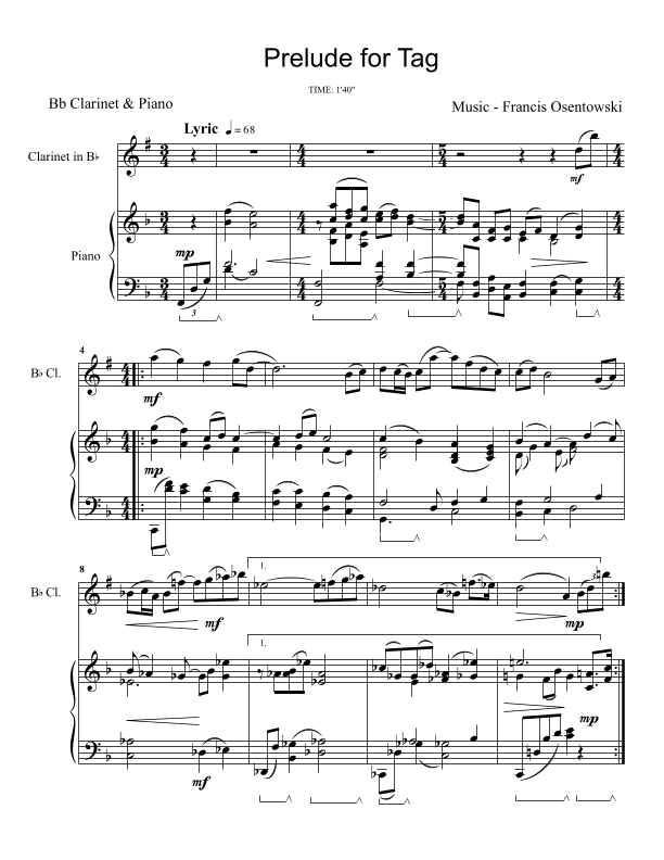 PRELUDE FOR TAG for Bb Clarinet and Piano