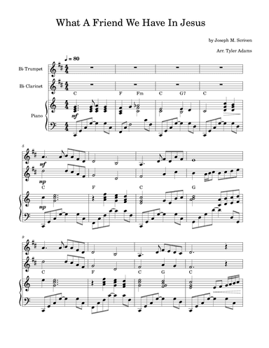 What A Friend We Have In Jesus (Trumpet and Clarinet Duet with Piano) (arr. Tyler Adams)