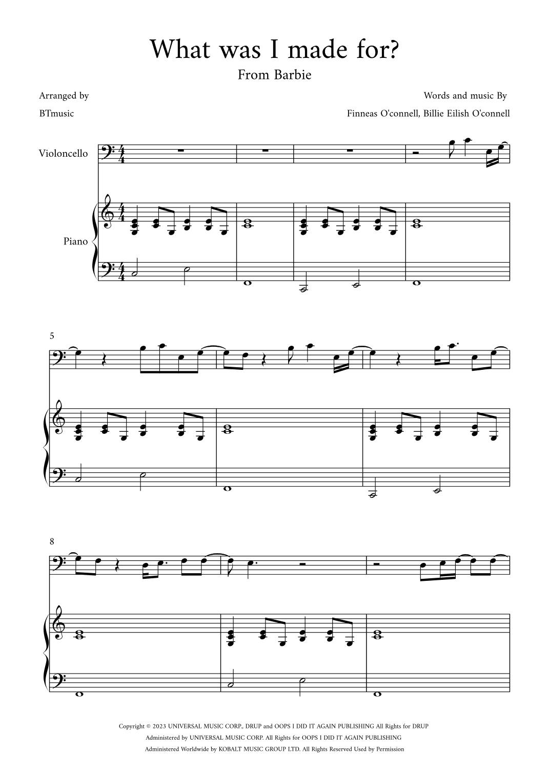 What Was I Made For? (arr. BTmusic)
