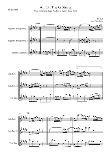 Air On The G String (J.S. Bach) for Saxophone Trio (arr. Fabio Britto)