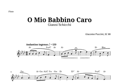 O Mio Babbino Caro by Puccini for Flute and Chords (arr. Langanho)