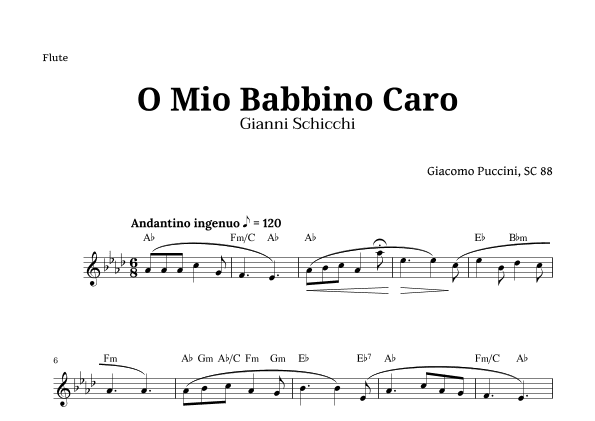 O Mio Babbino Caro by Puccini for Flute and Chords (arr. Langanho)