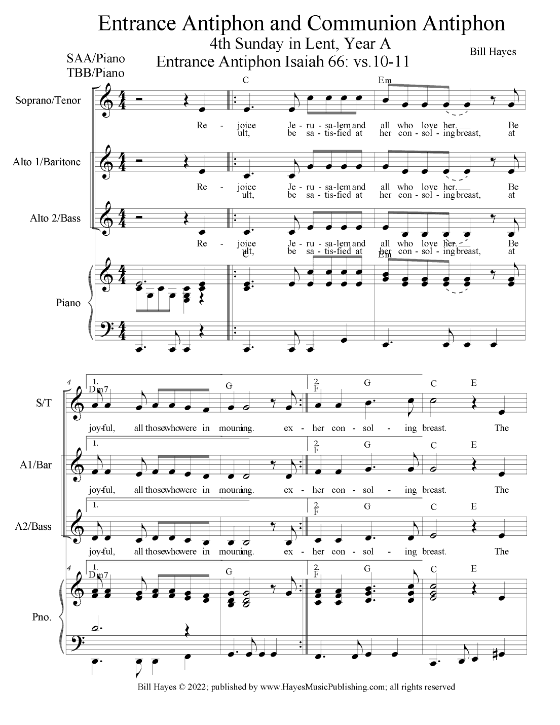 Antiphons for 4th Sunday in Lent. Year A