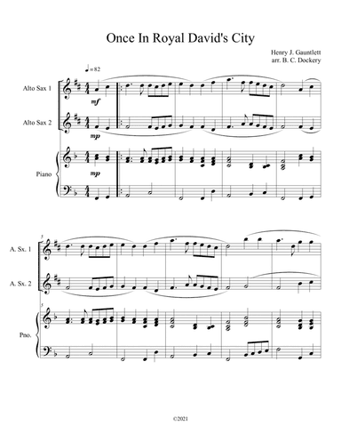 Once in Royal David's City (Alto Sax Duet with Piano Accompaniment) (arr. B. C. Dockery)