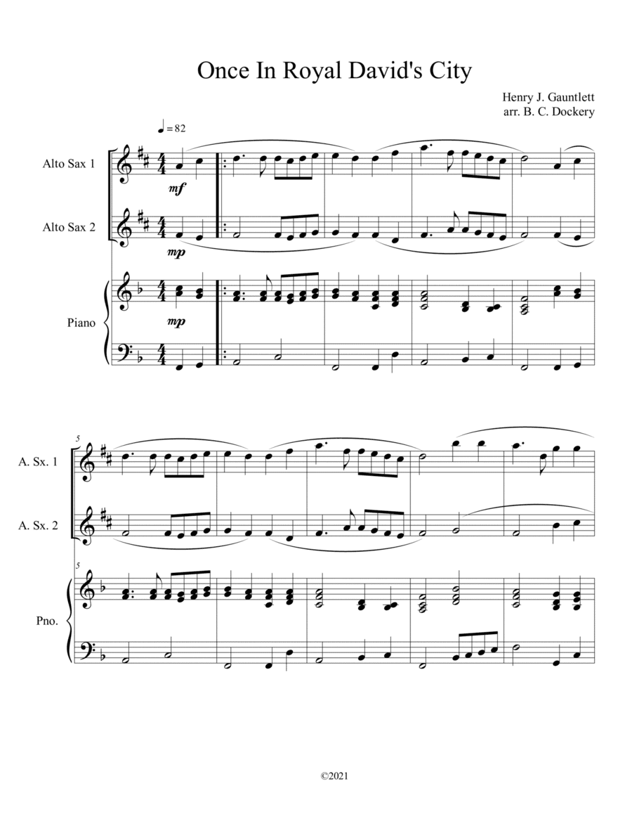 Once in Royal David's City (Alto Sax Duet with Piano Accompaniment) (arr. B. C. Dockery)