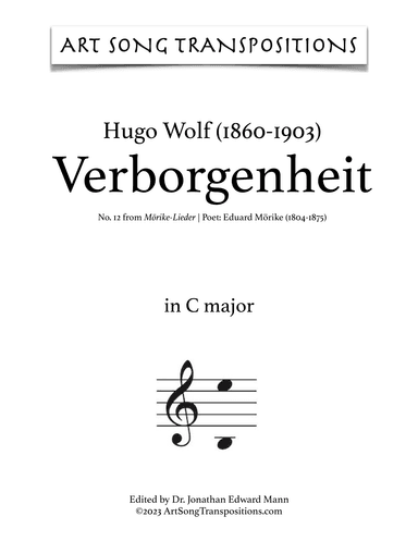WOLF: Verborgenheit (transposed to C major) (arr. ArtSongTranspositions.com)