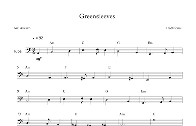 Greensleeves - Lead Sheet for Tuba Melody and Chords (arr. Arezzo Music)