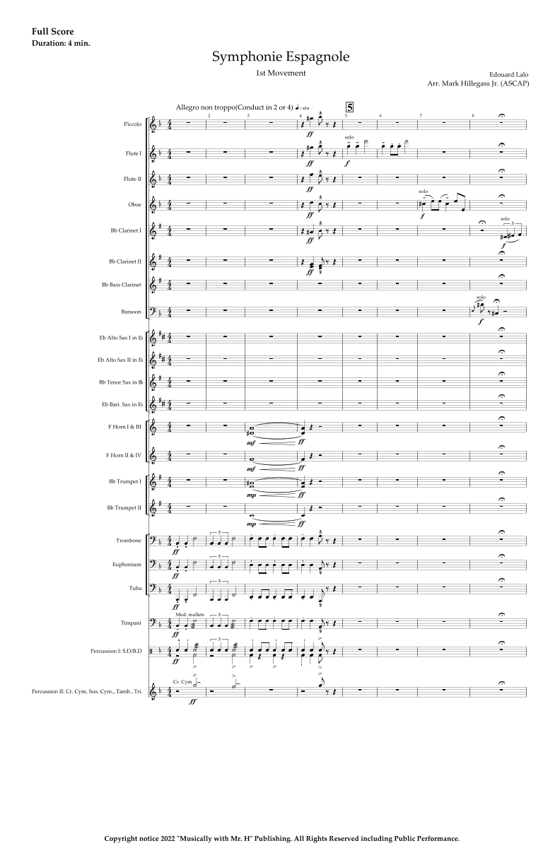 Symphonie Espagnole - Mvt. 1 (arr. Mark Hillegass Jr.)