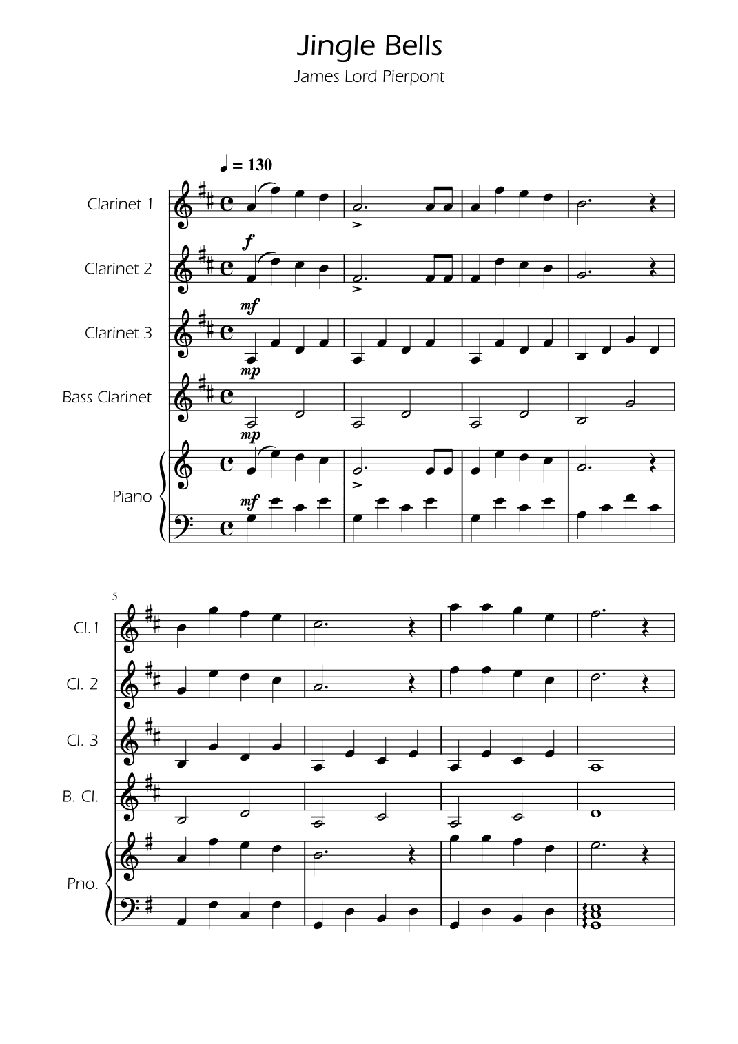 Jingle Bells - Clarinet Quartet w/ Piano (arr. Ygor Nunes)