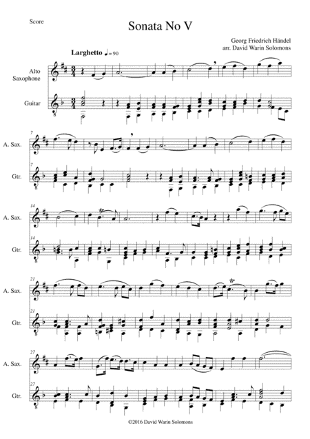Sonata in F (No V) for alto saxophone and guitar (arr. David Warin Solomons)