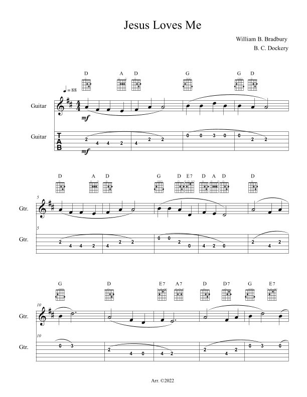 Jesus Loves Me (Guitar Solo or Duet with TAB) (arr. B. C. Dockery)