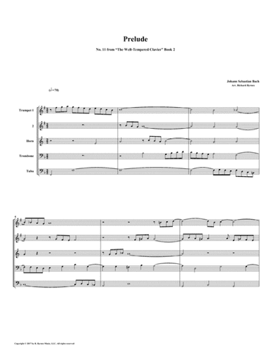 Prelude 11 from Well-Tempered Clavier, Book 2 (Brass Quintet) (arr. Richard Byrnes)