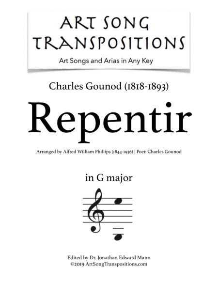 GOUNOD: Repentir (transposed down a perfect fourth) (arr. ArtSongTranspositions.com)