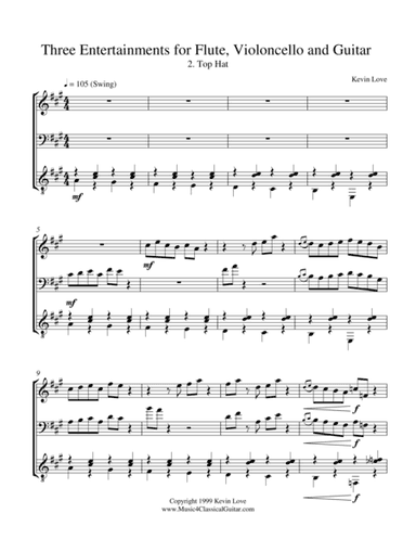 Three Entertainments for Flute, Cello and Guitar - Top Hat - Score and Parts