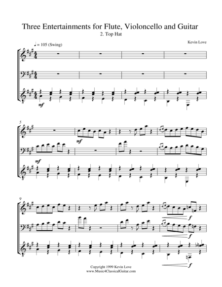 Three Entertainments for Flute, Cello and Guitar - Top Hat - Score and Parts