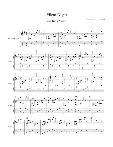 Silent Night Classical Guitar (arr. Ron k Wiggins)
