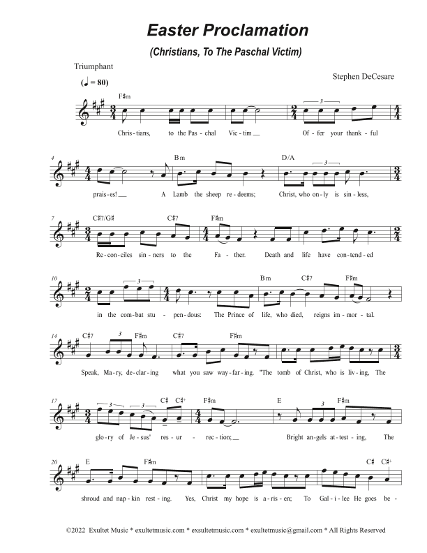 Easter Proclamation (Christians, To The Paschal Victim) (Unison choir - High Key)