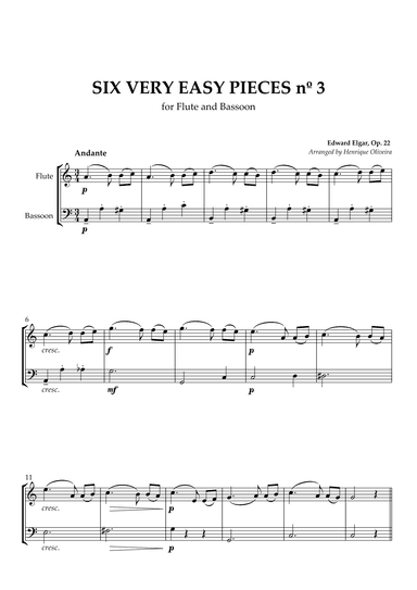 Six Very Easy Pieces nº 3 (Andante) - Flute and Bassoon (arr. Henrique Oliveira)